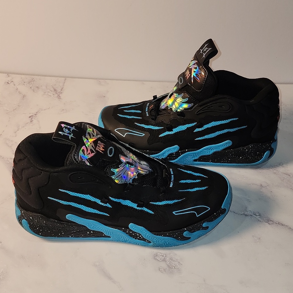 PUMA Rare Fear Blue Hive Basketball Black Sneakers Athletic Shoes Unixes